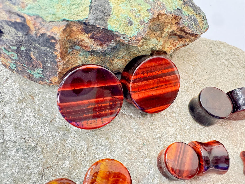 Red Tiger's Eye Stone Plugs – Double Flared Ear Gauges
