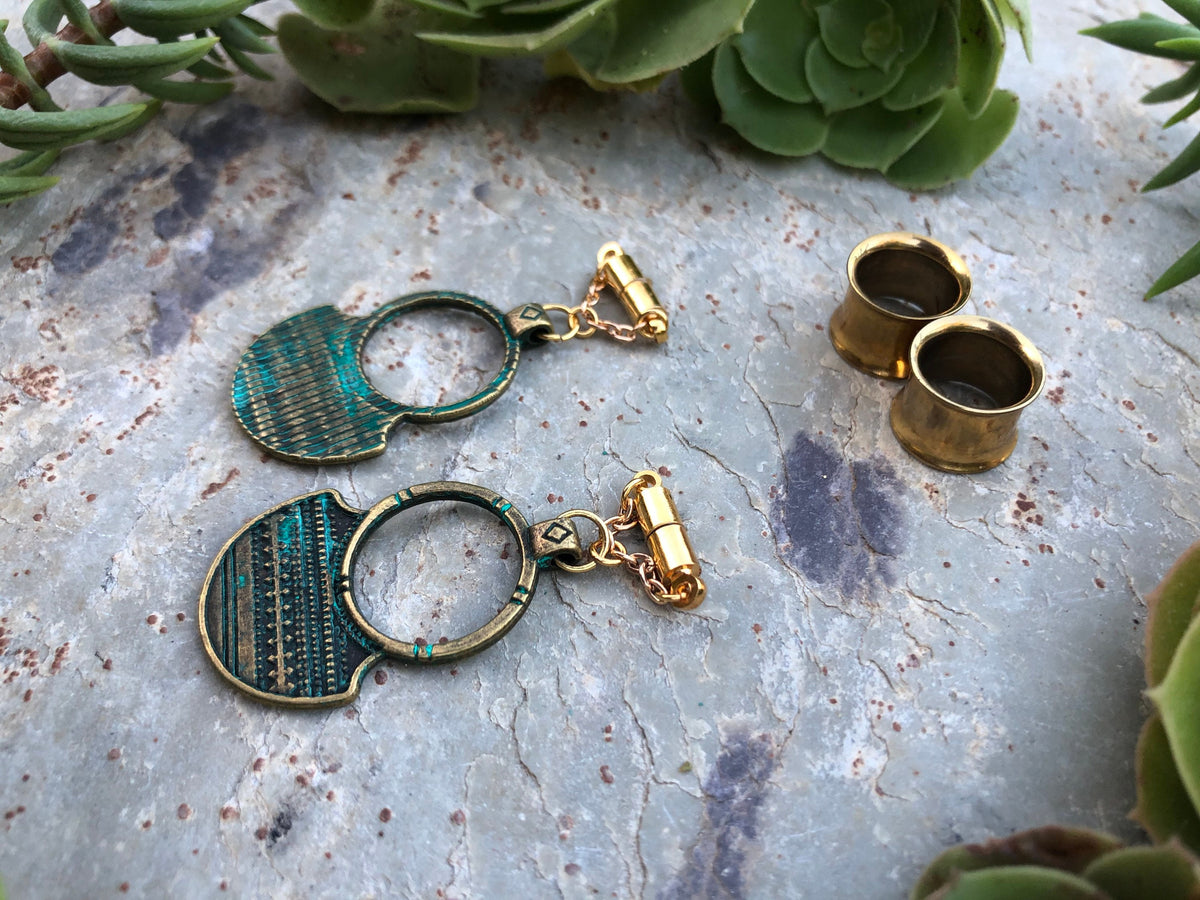 Patina Brass Magnetic Clasp Gauged Earrings