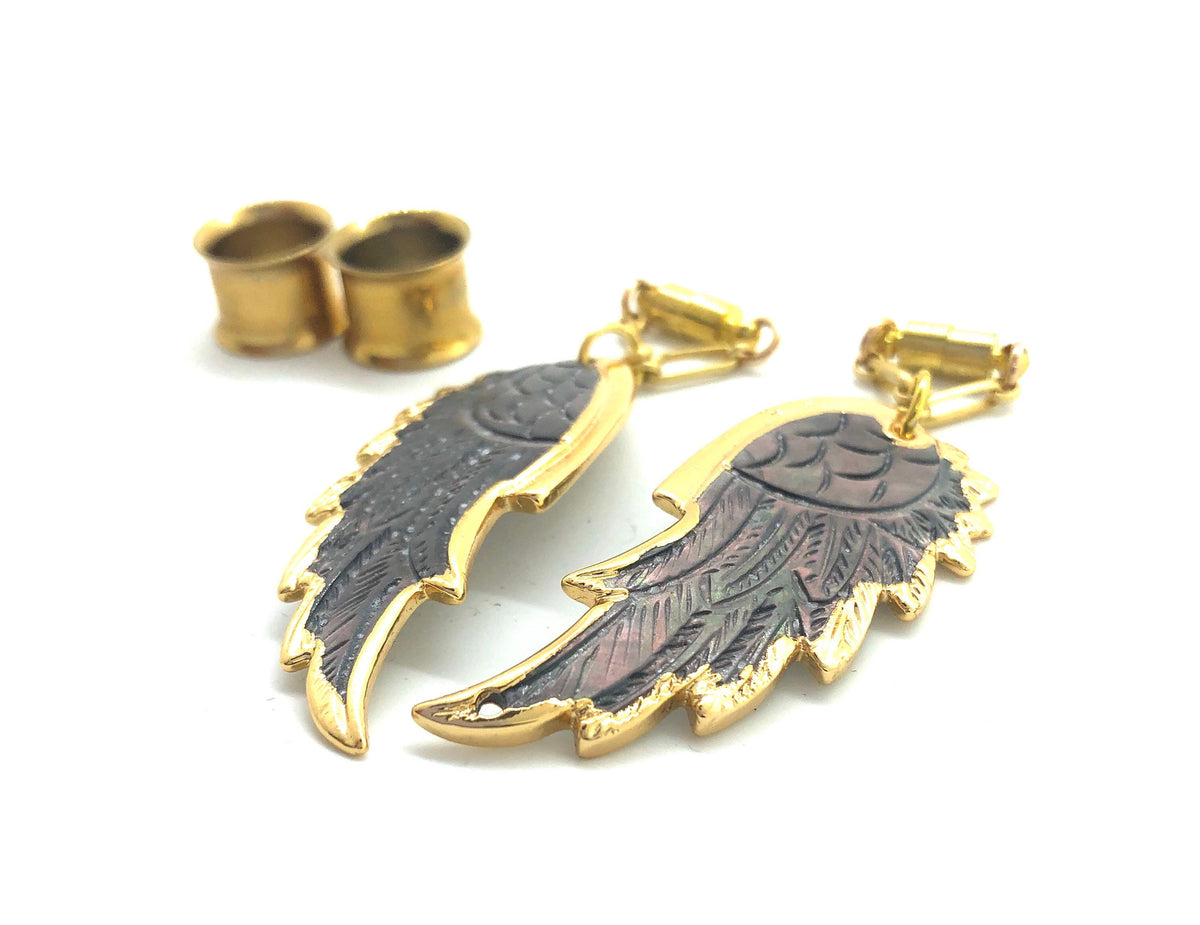 Black Mother-of-Pearl Angel Wing Magnetic Earrings