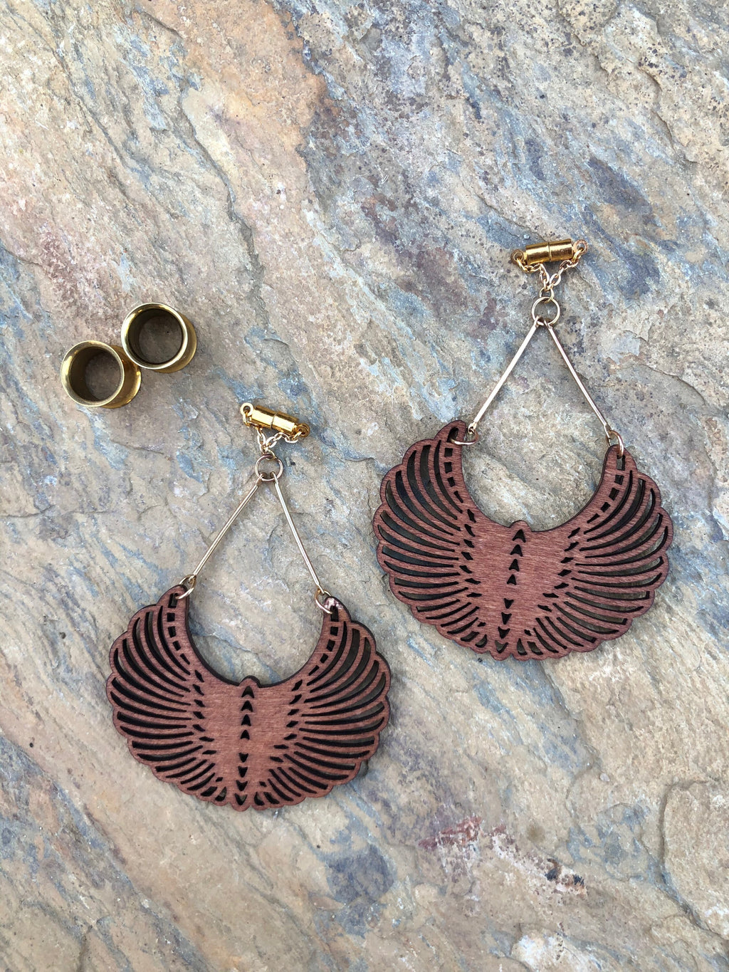 Laser-Cut Wood Magnetic Clasp Gauged Earrings
