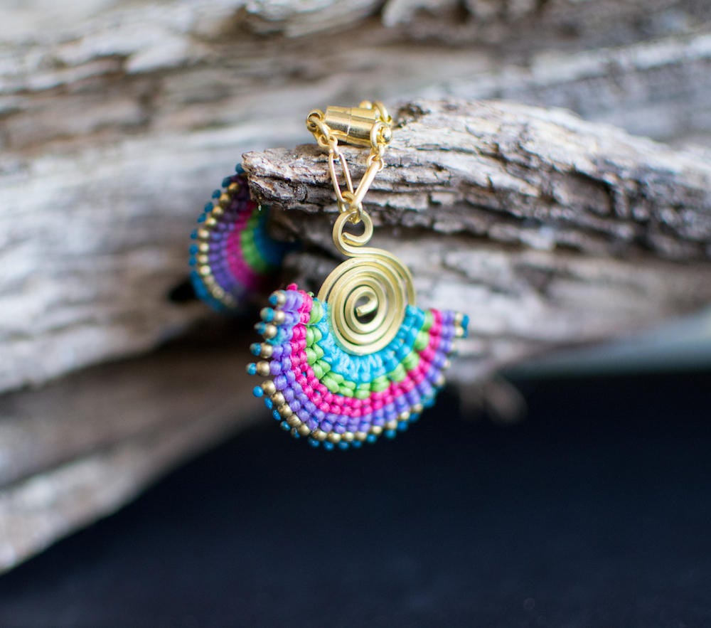 Wire & Macramé Magnetic Clasp Gauged Earrings