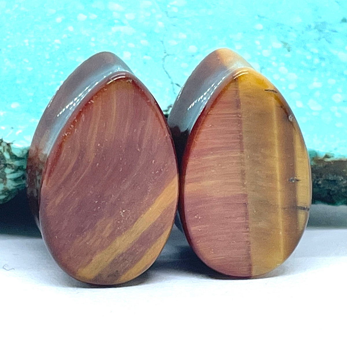 OOAK Red & Brown Tiger’s Eye Teardrop Plugs – 5/8" (16mm)