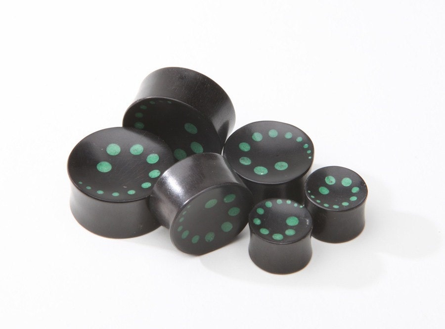 Ebony Wood Green Dot Spiral Plugs – Ear Gauges