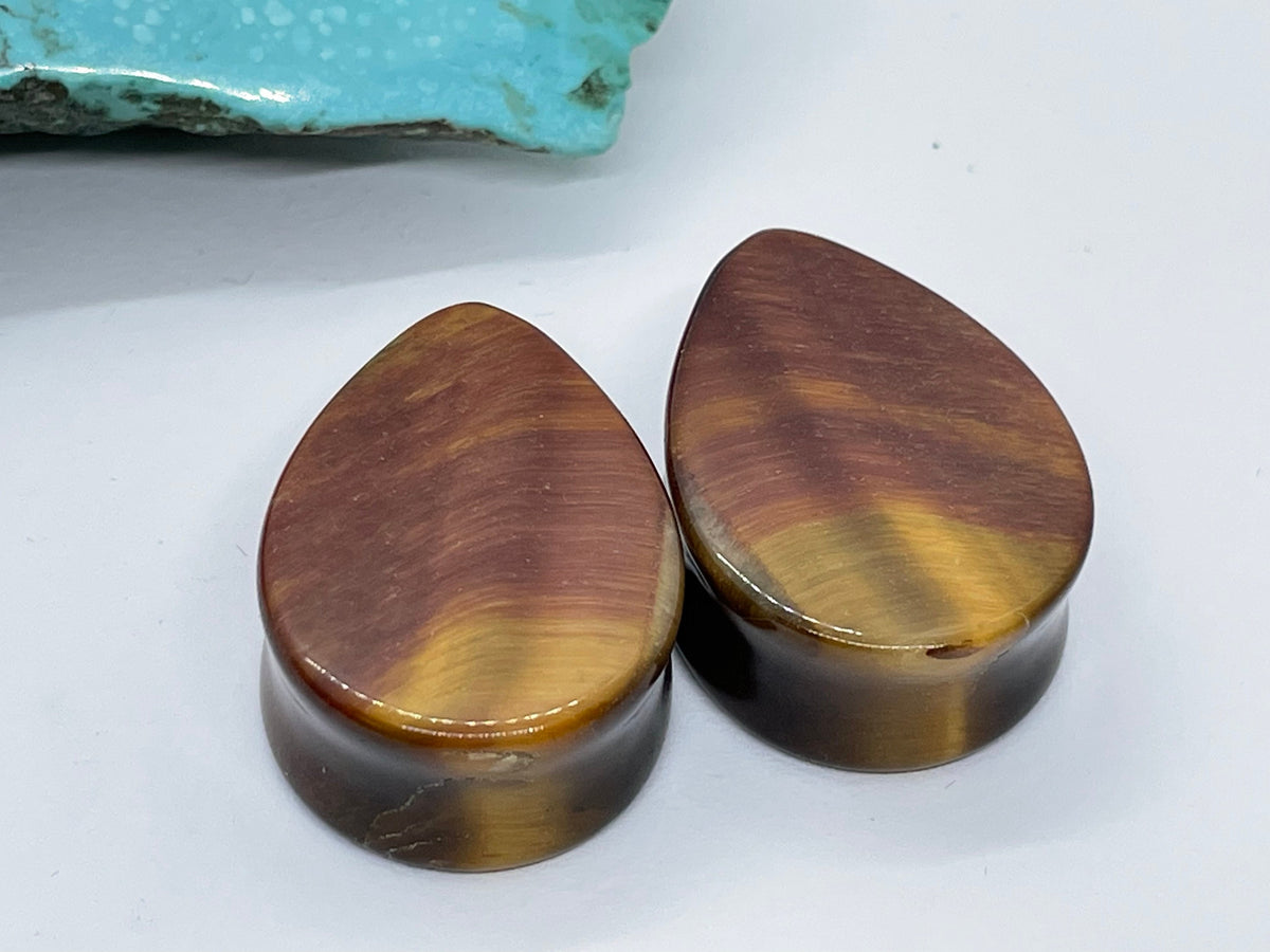 OOAK Red Tiger’s Eye Teardrop Plugs – 1" (25mm)