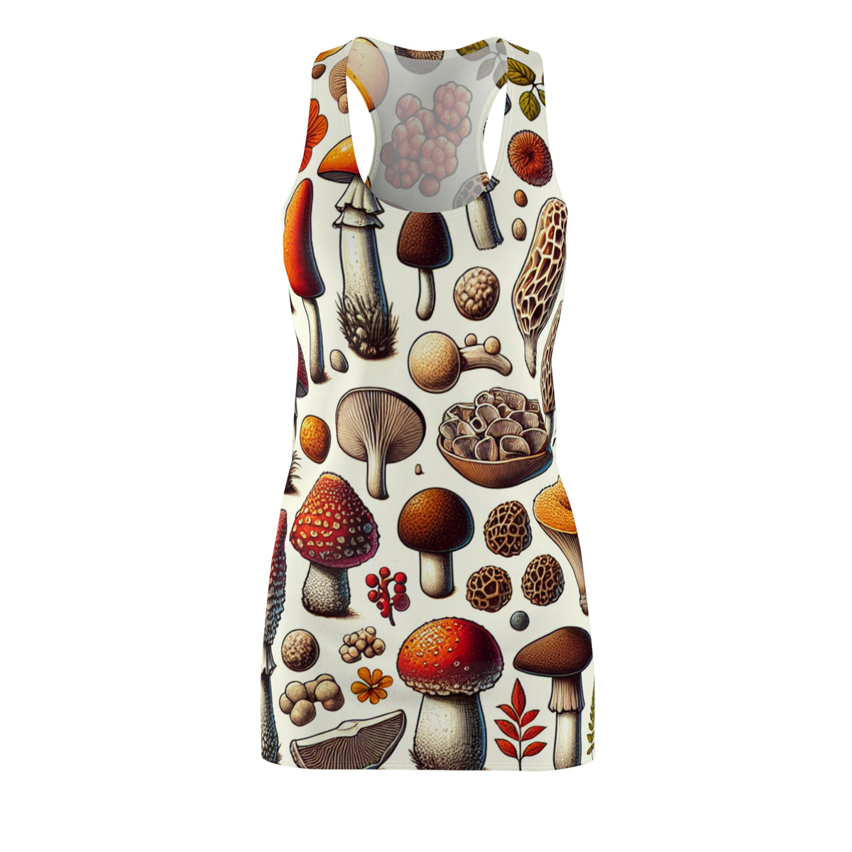 Mushroom Pattern Racerback Dress — Vintage Botanical Fungi Print