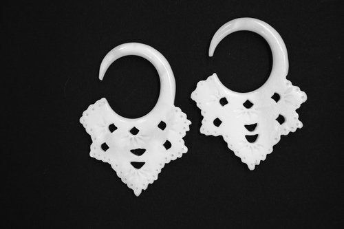 Hand-Carved Bone Gauged Earrings – Openwork Design
