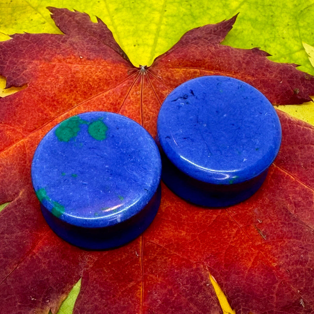 OOAK Azurite Stone Tunnels – 7/8" (22mm)