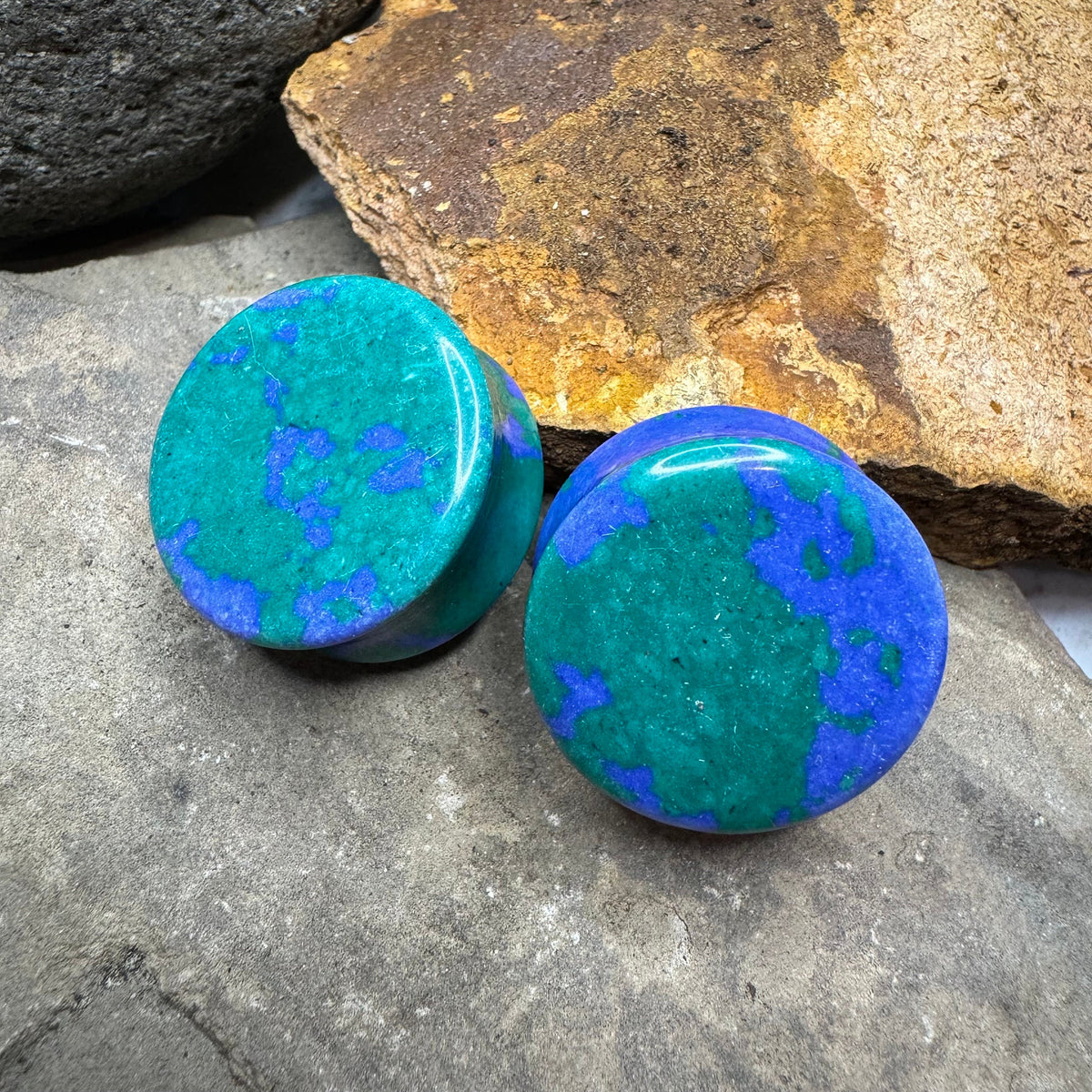 OOAK Azurite Stone Plugs – 1" (25mm)