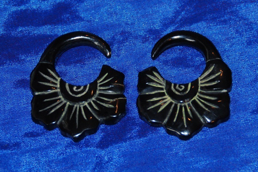 Carved Horn Flower Earrings – Reversible Gauged Hangers