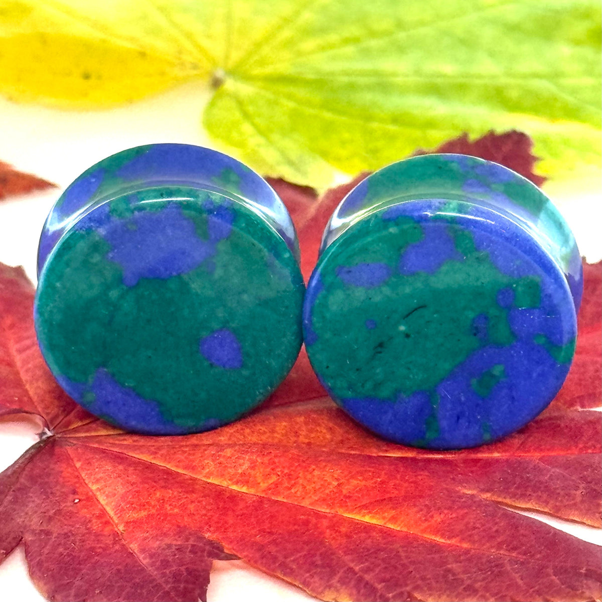 OOAK Azurite Stone Plugs – 7/8" (22mm)