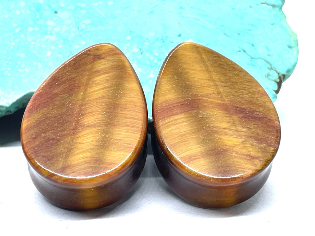 OOAK Tiger’s Eye Teardrop Plugs – 1" (25mm)