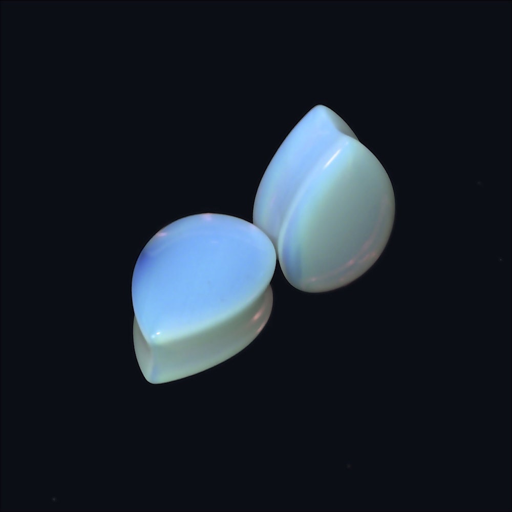 Opalite Glass Teardrop Plugs – Double Flared