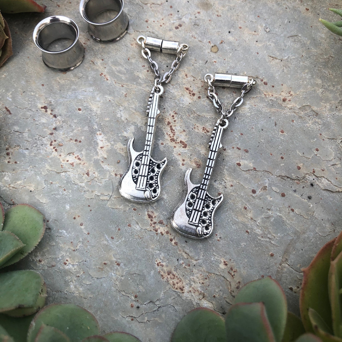 Electric Guitar Magnetic Clasp Gauged Earrings