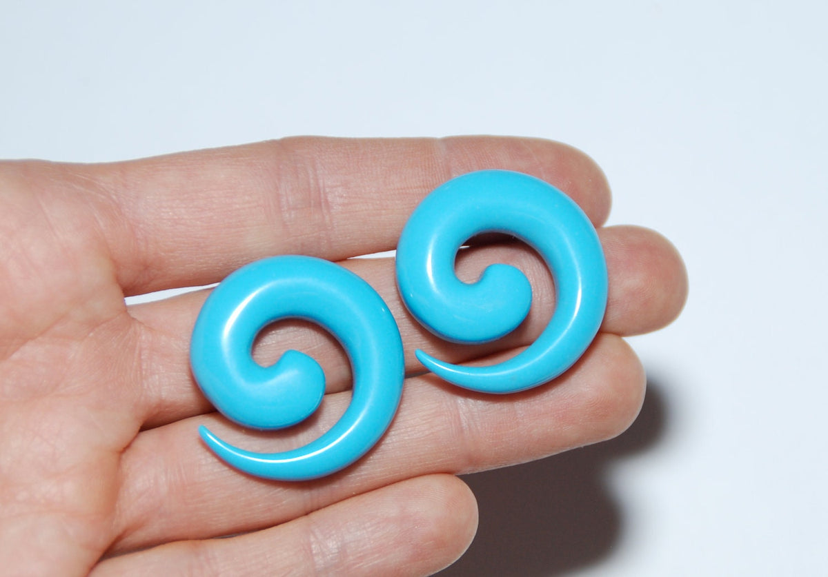Synthetic Turquoise Spiral Earrings – 0g (8mm)