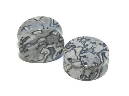 Gray Wave Jasper Plugs – Double Flared Stone Gauges