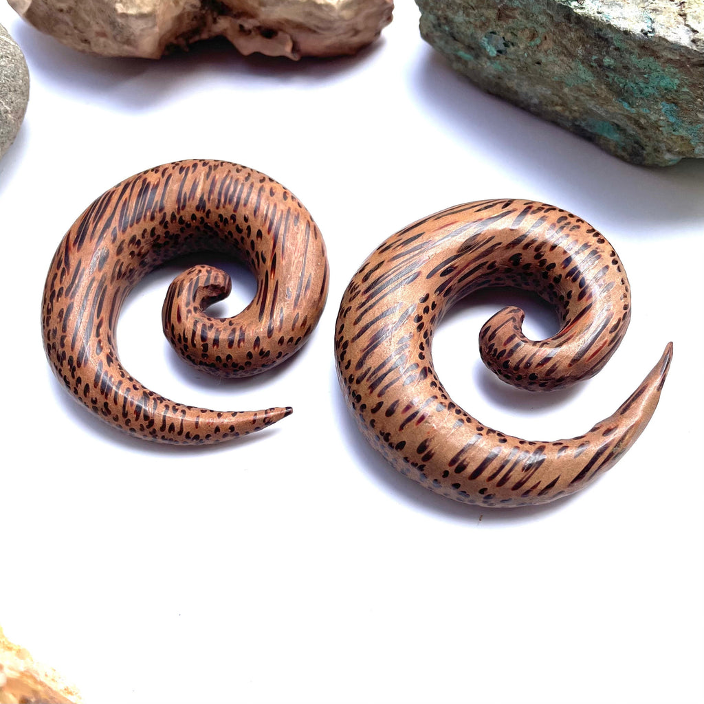Coconut Wood Spiral Earrings – Large Organic Gauges