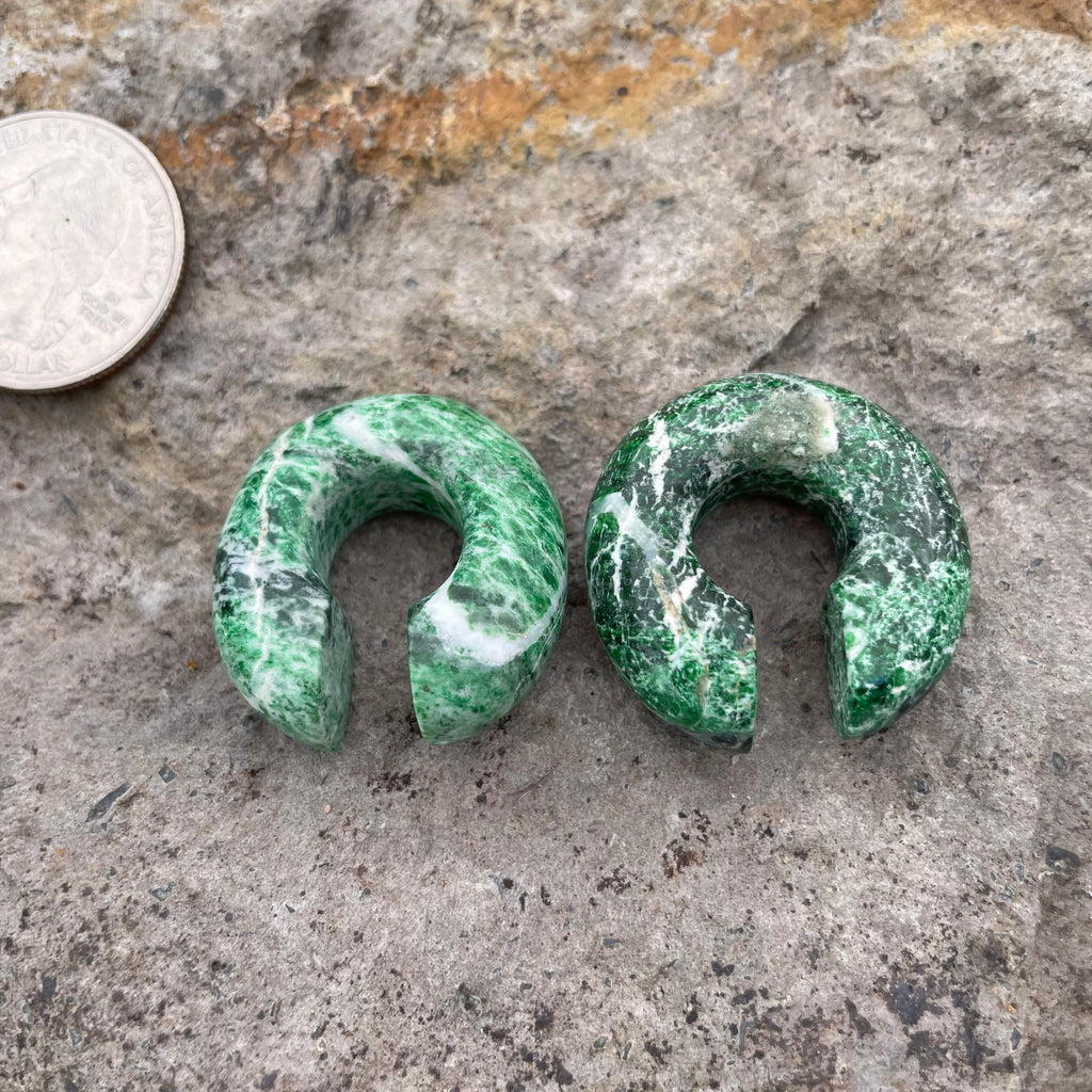 OOAK Green Marble Donut Ear Hangers – 00g (9.5mm)