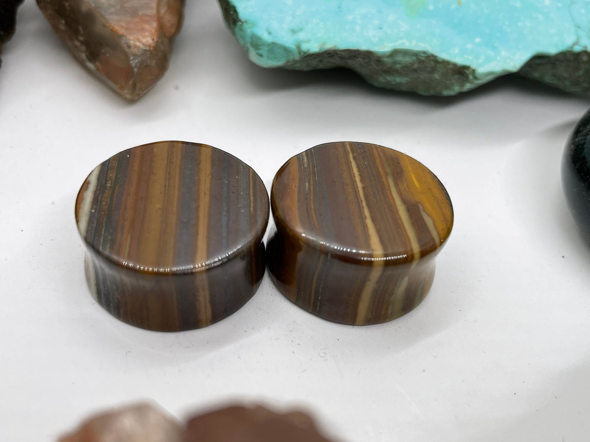 OOAK Tiger Iron Stone Plugs – 7/8" (22mm) Double Flared