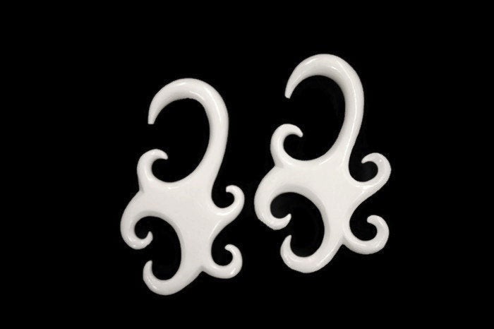 Hand-Carved Bone Hanging Earrings – Organic Ear Gauges