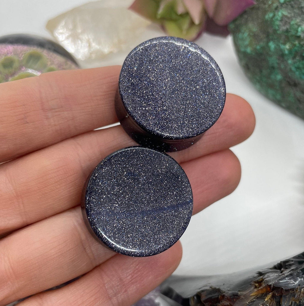 OOAK Blue Goldstone Glass Plugs – 1" (25mm)
