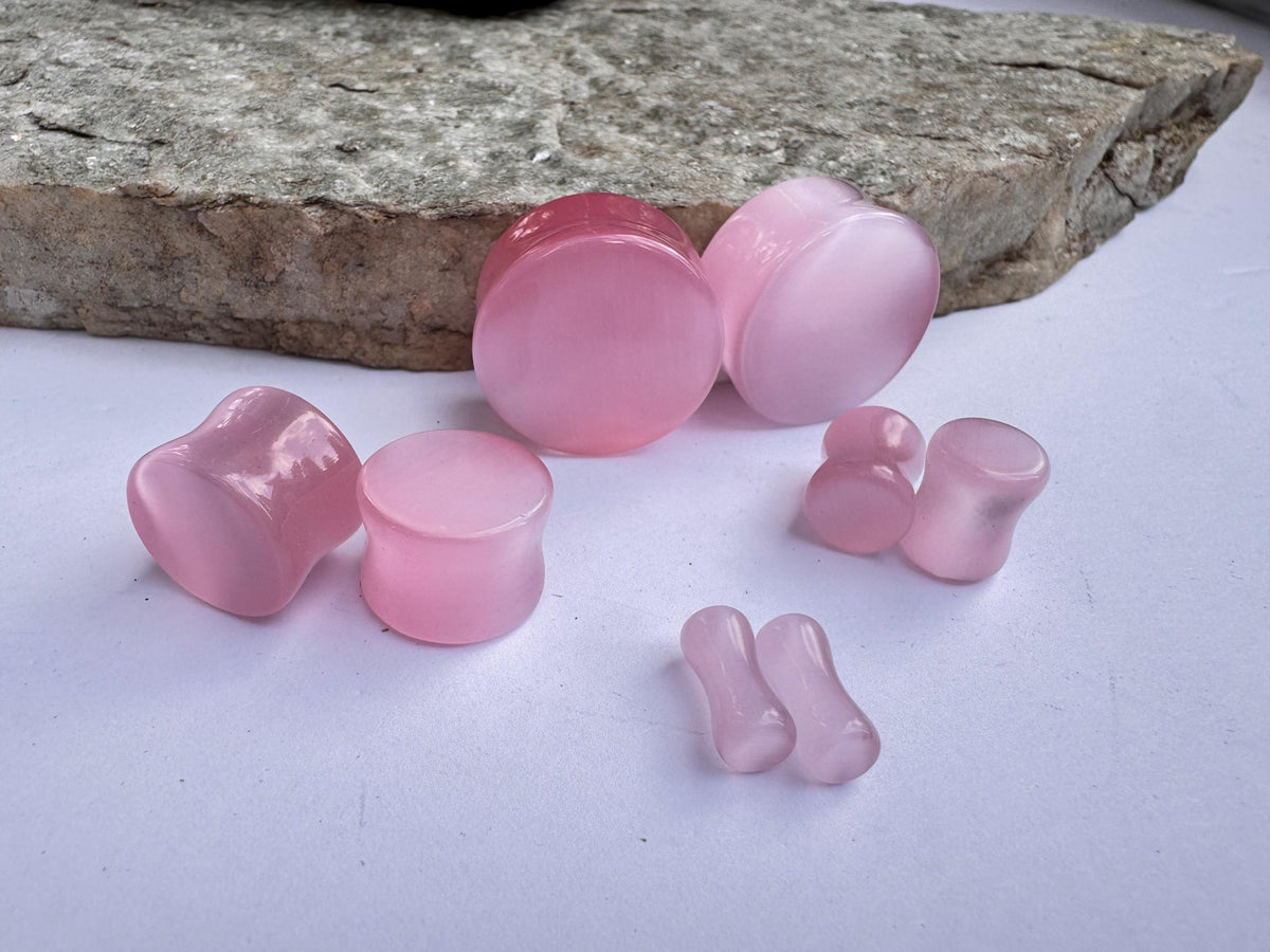Light Pink Cat's Eye Plugs – Double Flared Glass Gauges