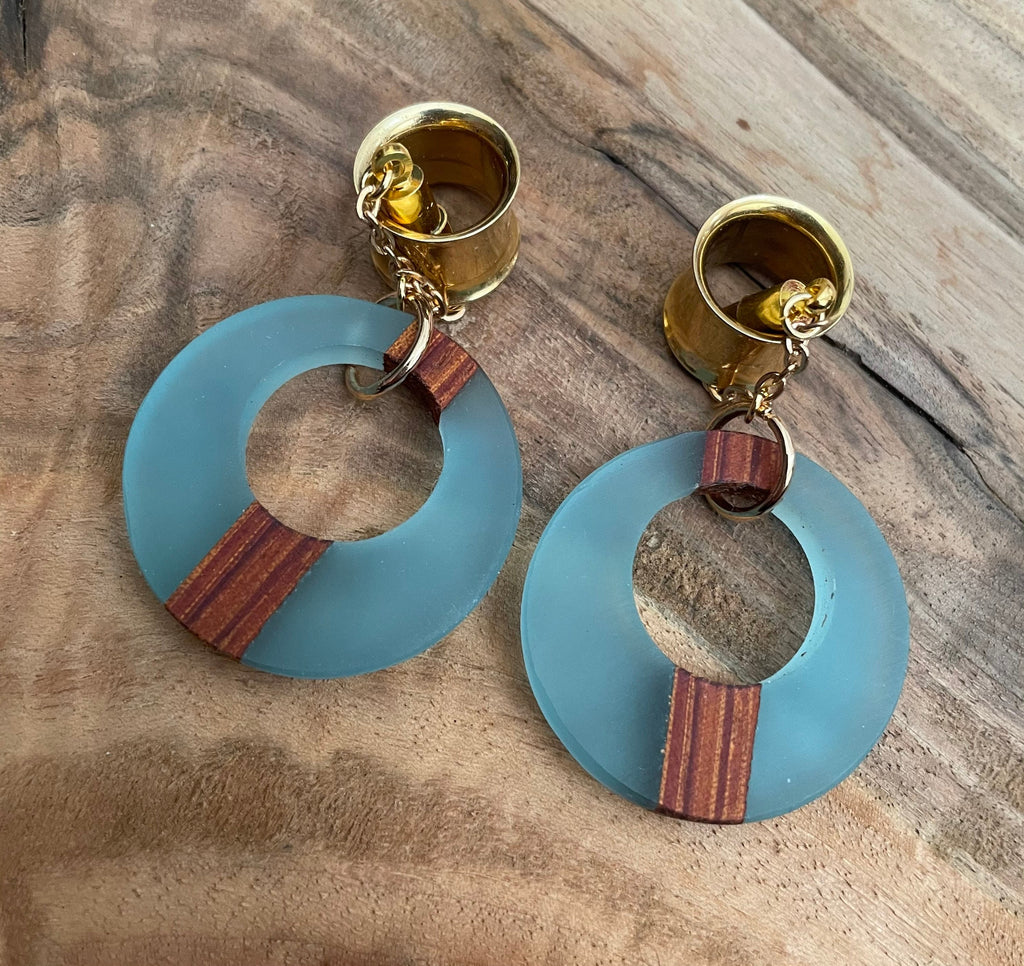 Blue Wood & Resin Magnetic Clasp Earrings