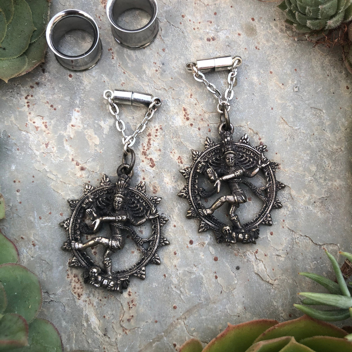 Antique Dancing Shiva Magnetic Clasp Gauged Earrings