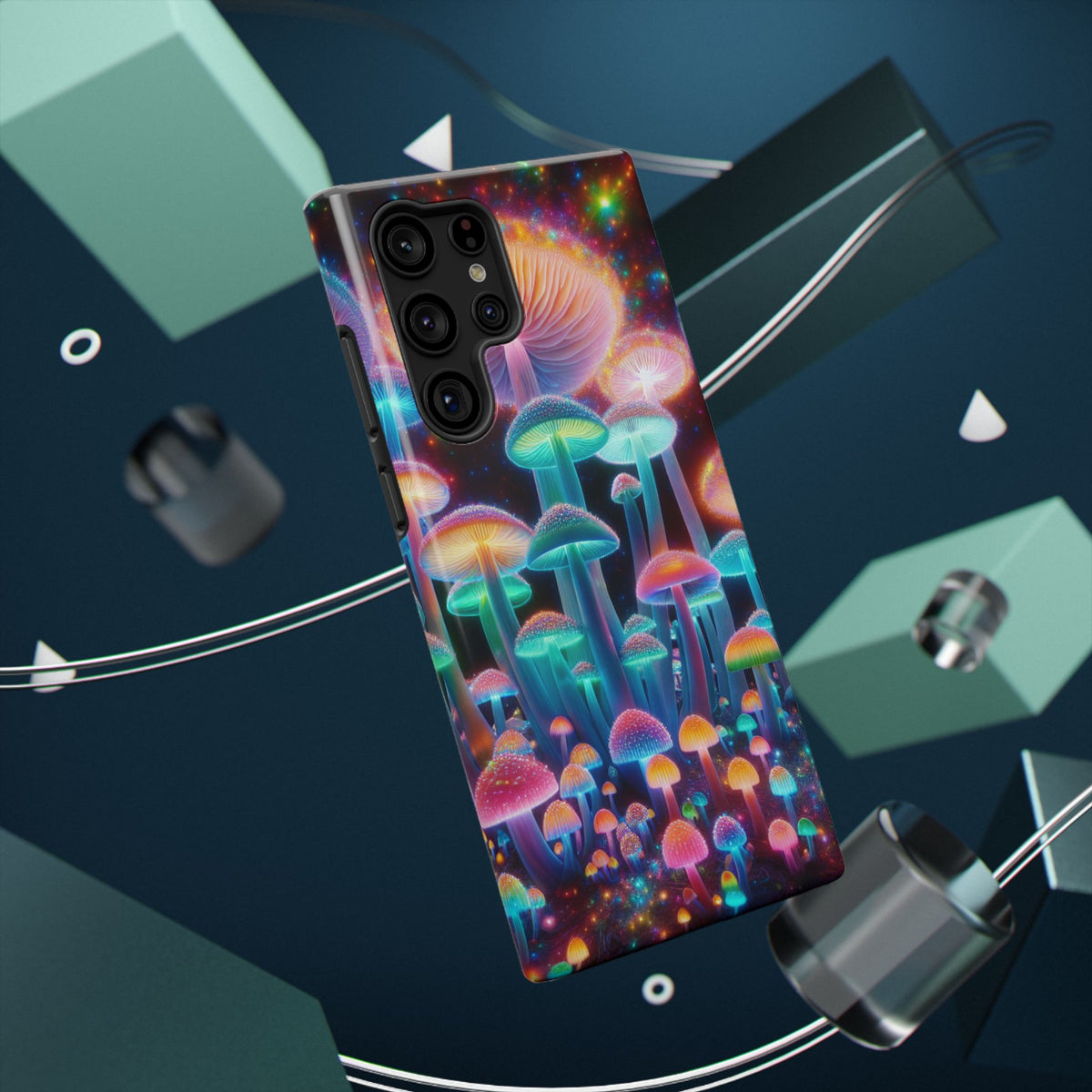 Psychedelic Neon Mushroom Phone Case — Protective Cosmic Art iPhone Cover