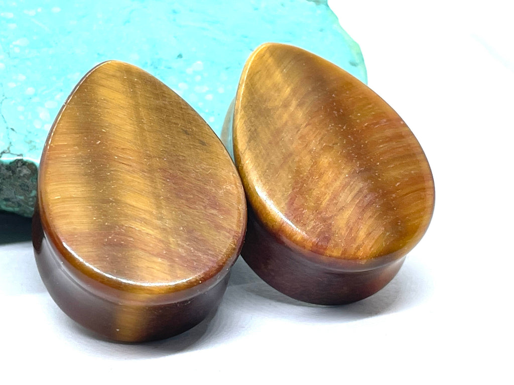 OOAK Tiger’s Eye Teardrop Plugs – 1" (25mm)