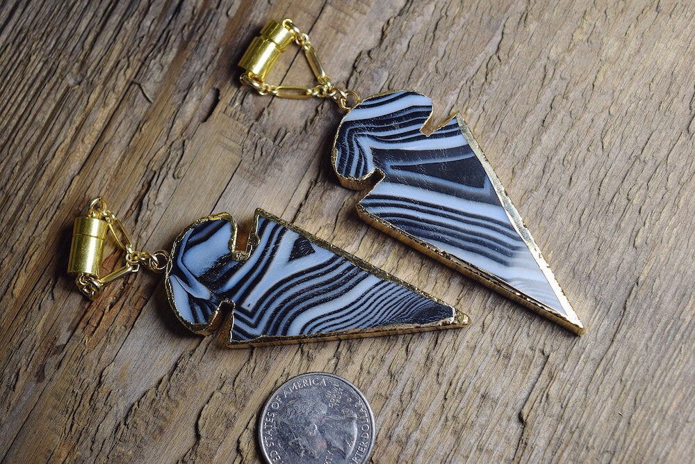 Striped Agate Arrowhead Ear Weights – Magnetic Clasp Earrings