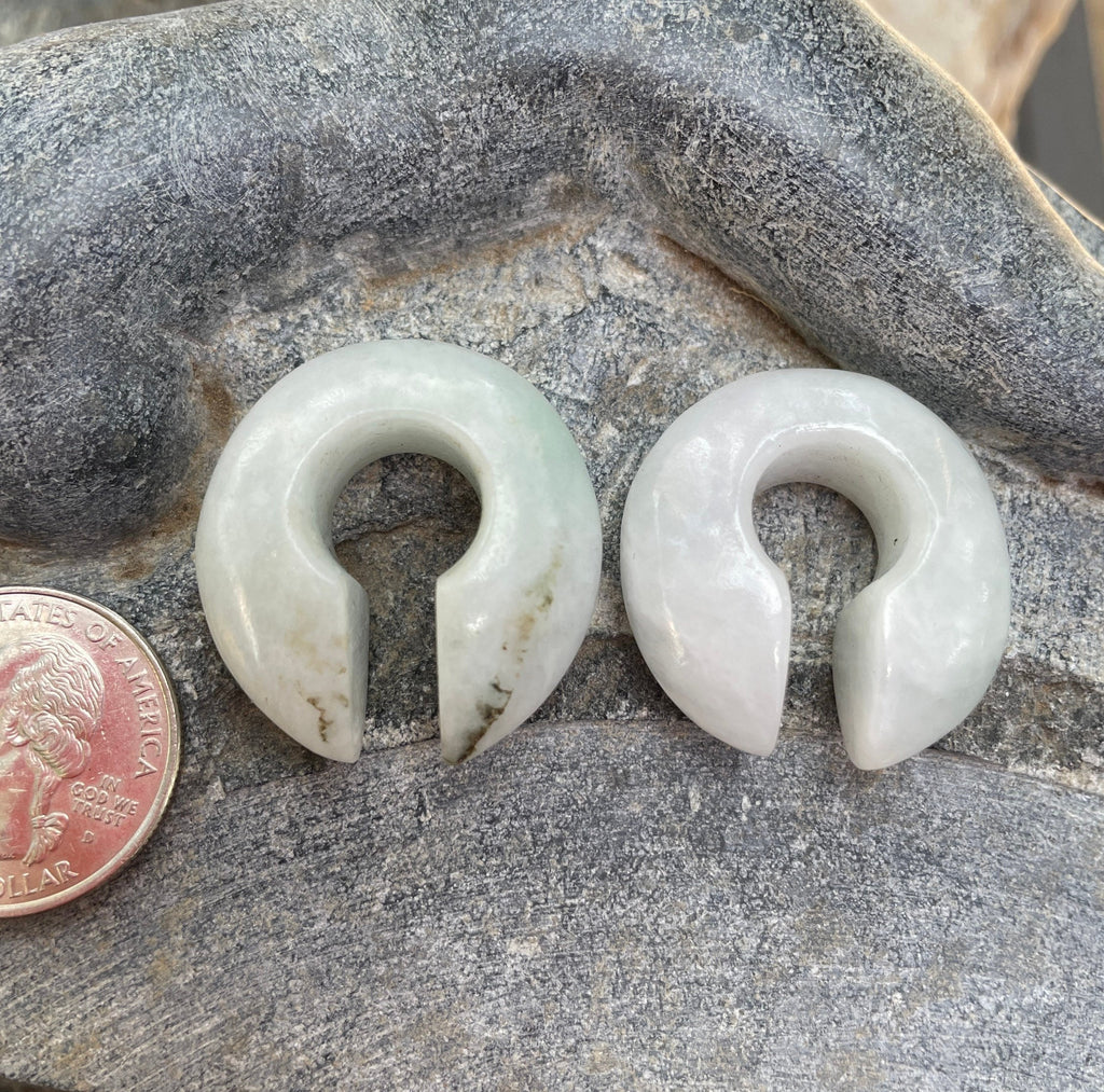 OOAK White & Green Jadeite Donuts – 7/16" (11mm)
