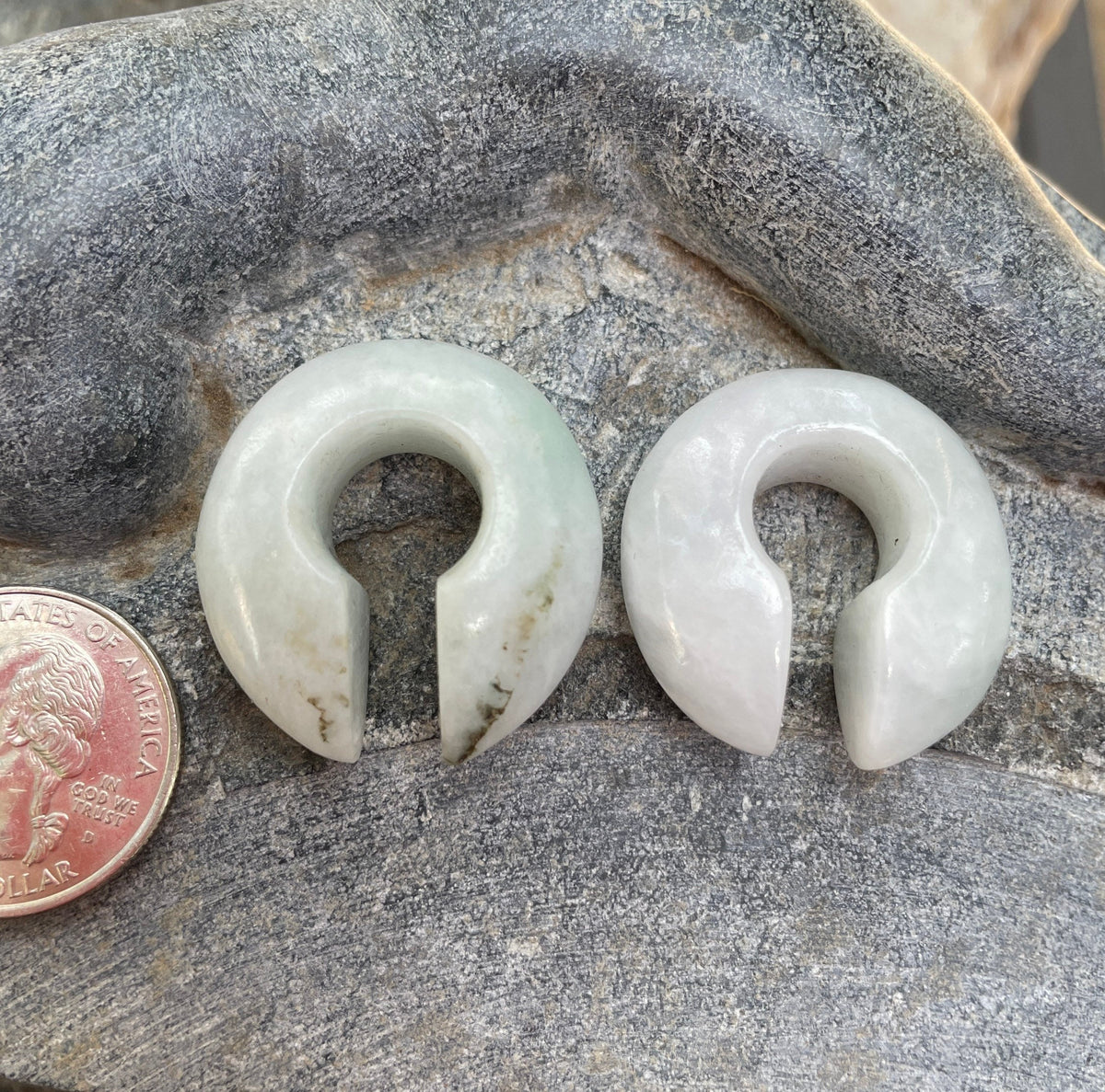 OOAK White & Green Jadeite Donuts – 7/16" (11mm)