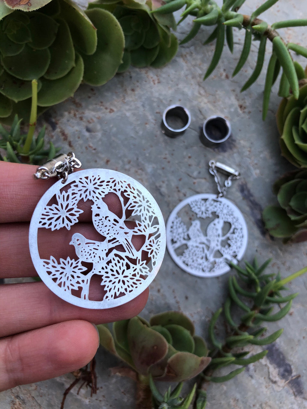 Laser-Cut Bird Magnetic Clasp Gauged Earrings