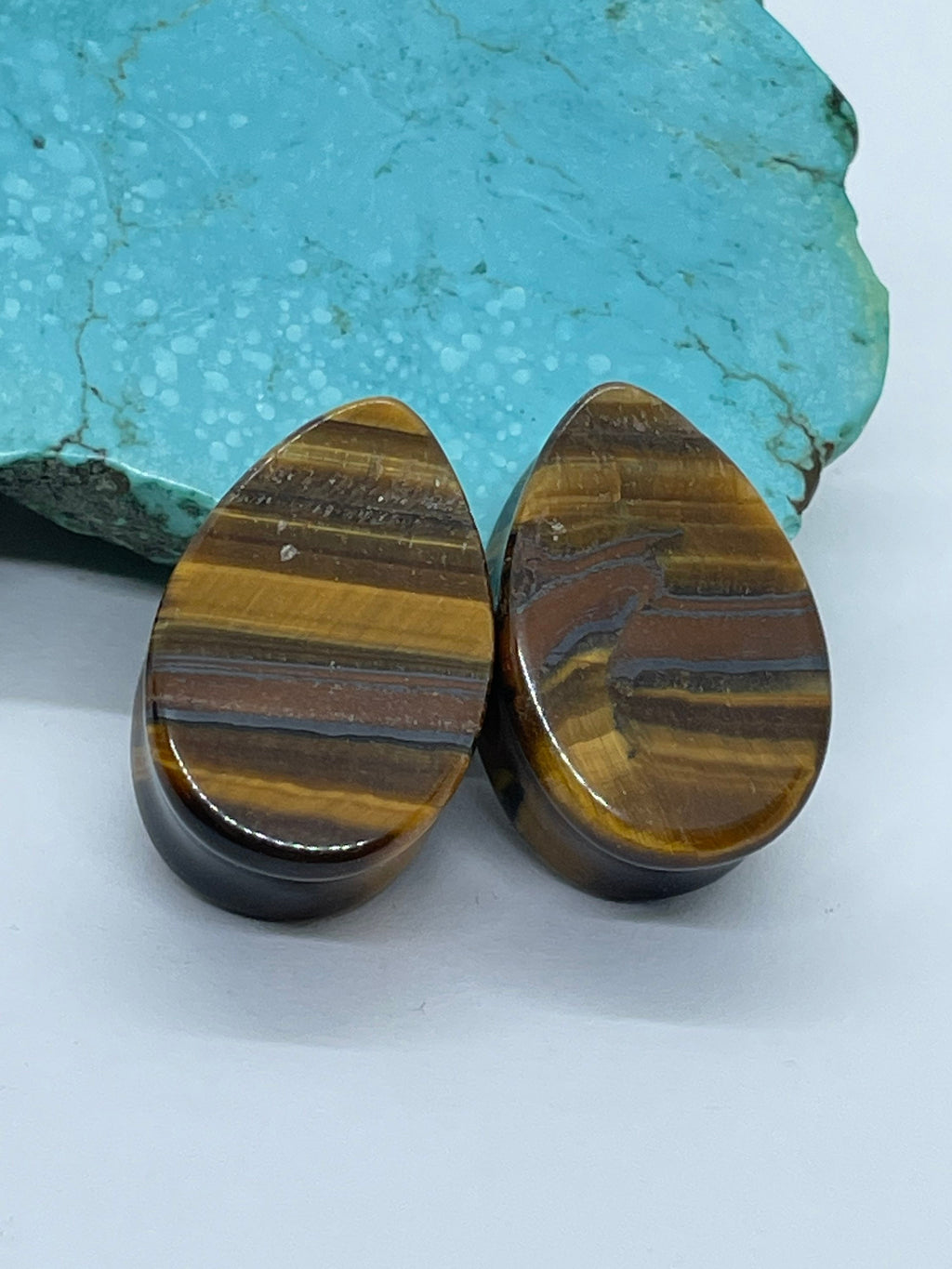 OOAK Tiger’s Eye Teardrop Plugs – 7/8" (22mm)