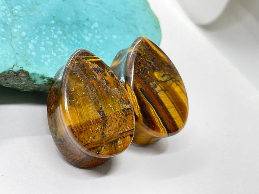 OOAK Tiger Iron Teardrop Plugs – 7/8" (22mm)