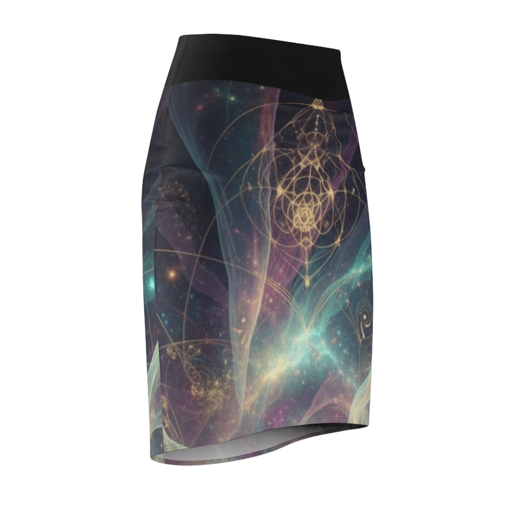 Mystic Galaxy Pencil Skirt – Sacred Geometry Space Print
