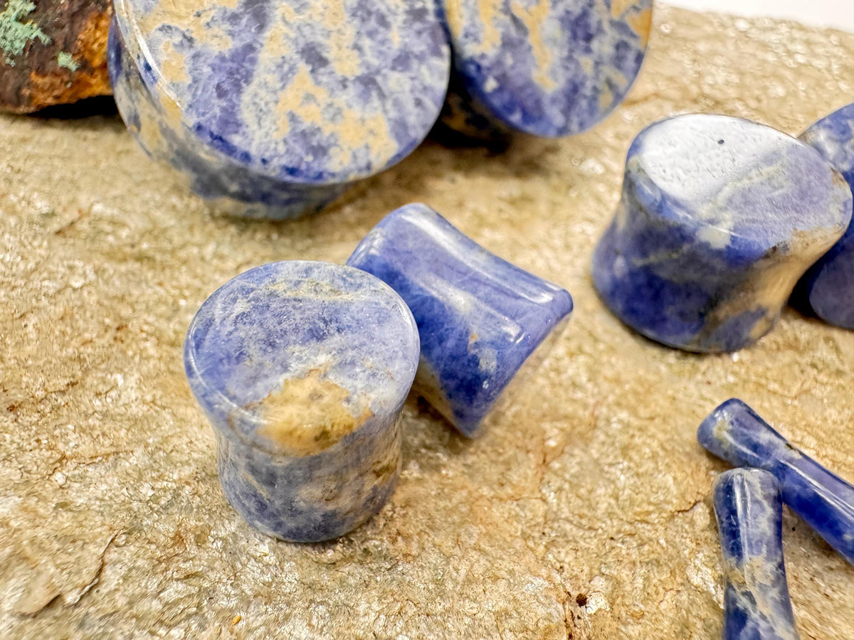 Blue Sodalite Plugs – Double Flared Stone Ear Gauges