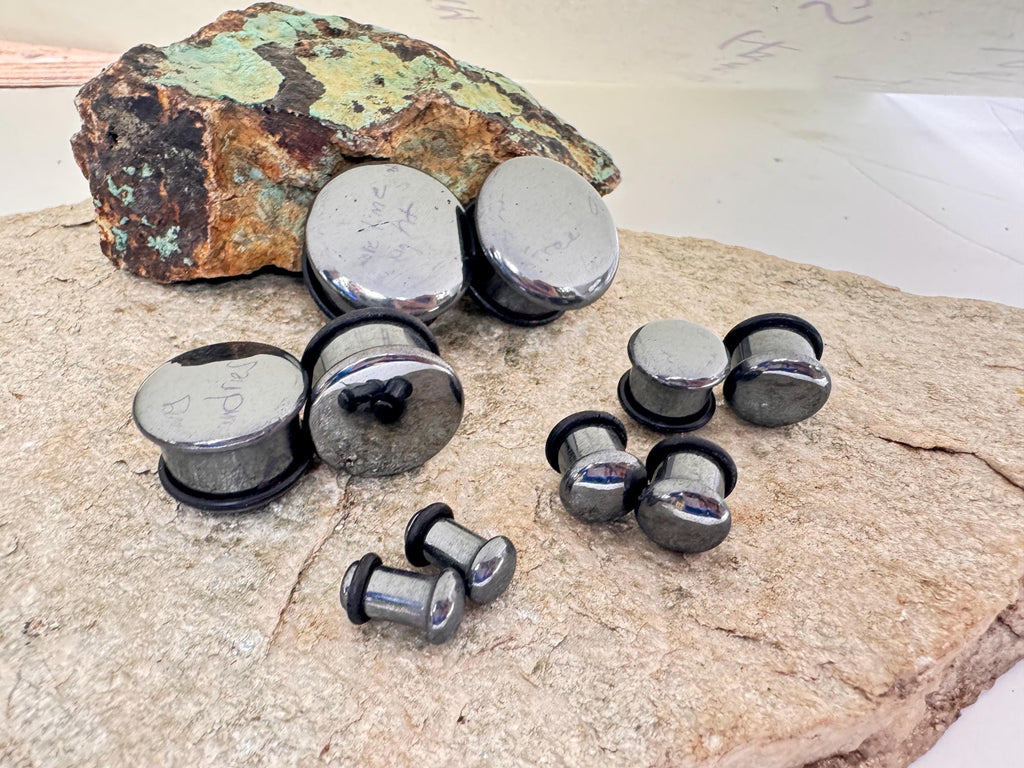 Hematite Single Flared Stone Plugs – Ear Gauges