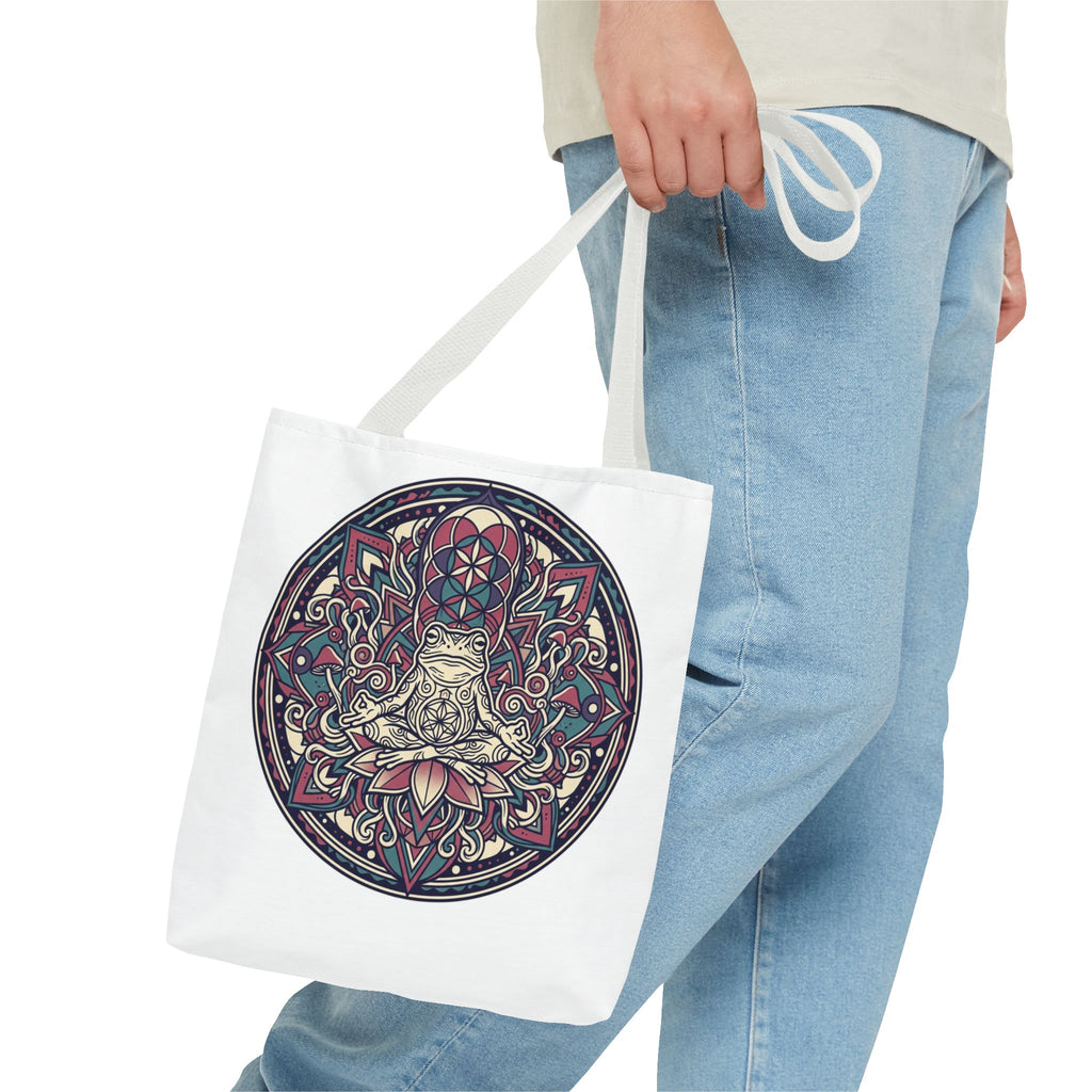 Meditating Cat Mandala Tote Bag — Boho Yoga, Spiritual Gift