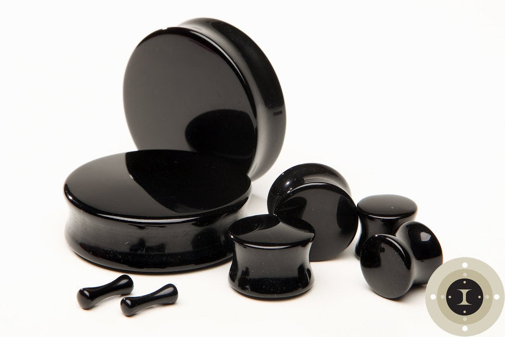 Black Onyx Stone Plugs – Double Flared Ear Gauges