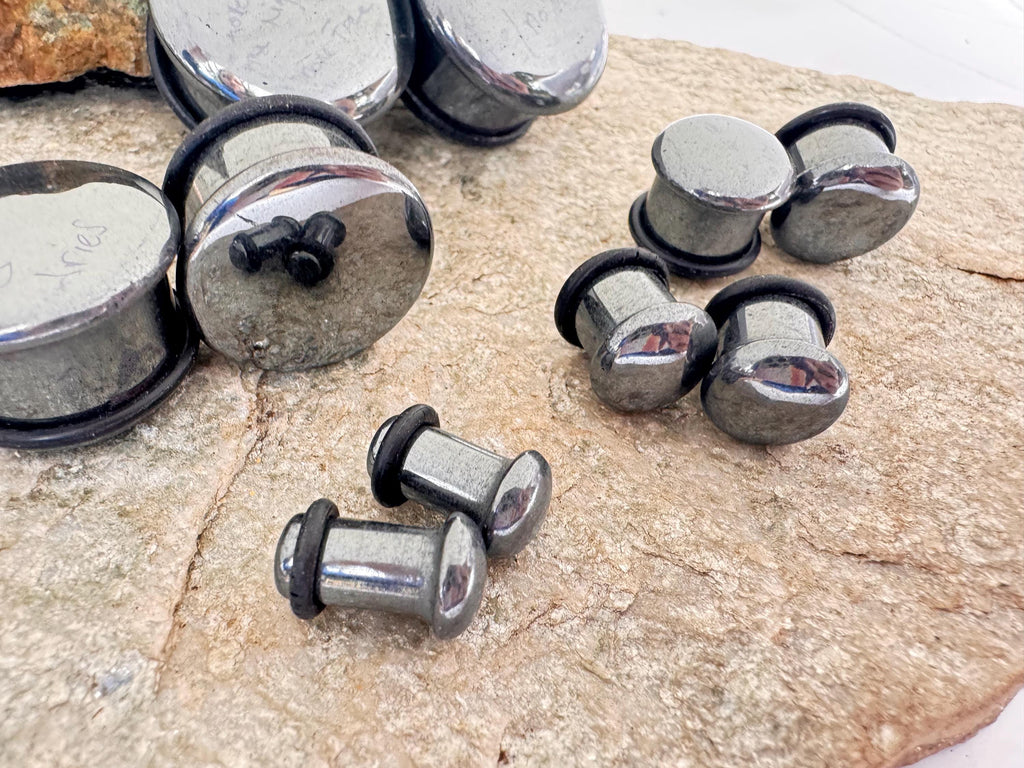 Hematite Single Flared Stone Plugs – Ear Gauges