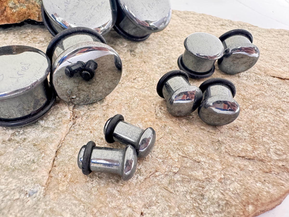 Hematite Single Flared Stone Plugs – Ear Gauges