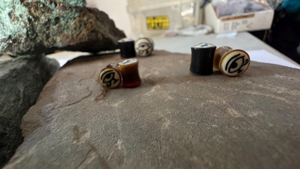 Eye of Ra & Horus Horn Plugs – Bone Inlay