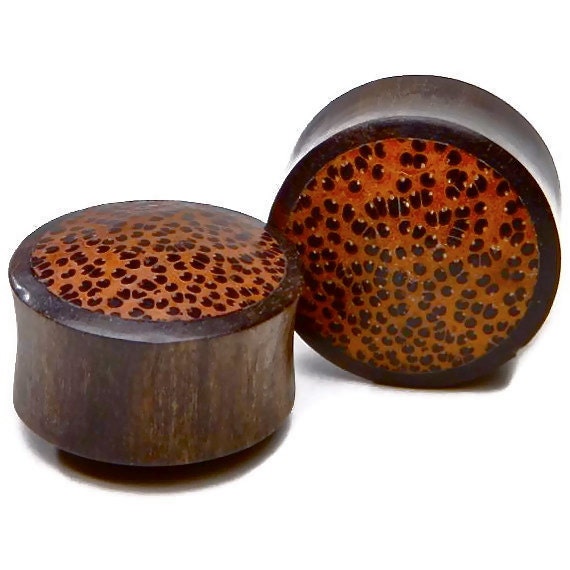 Ebony Wood Plugs with Palm Wood Inlay – Double Flared