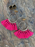 Bright Pink Tassel Magnetic Clasp Gauged Earrings