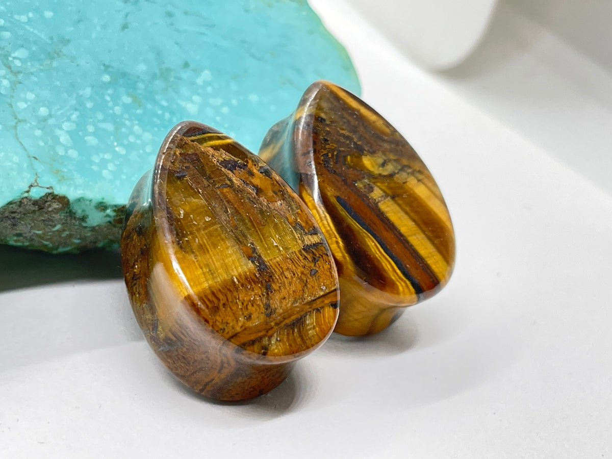 OOAK Tiger Iron Teardrop Plugs – 7/8" (22mm)