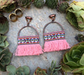 Pink Tassel & Copper Magnetic Clasp Gauged Earrings