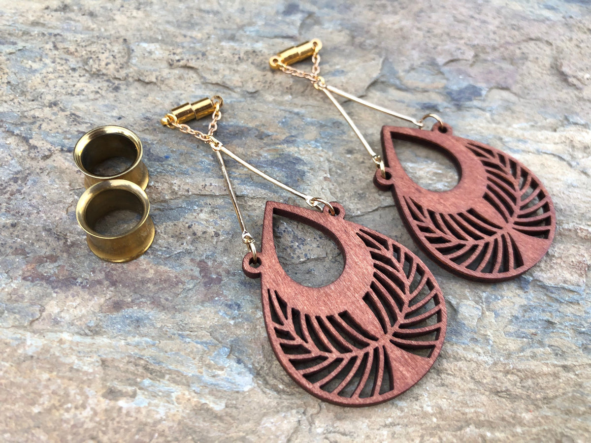 Laser-Cut Wood Magnetic Clasp Gauged Earrings