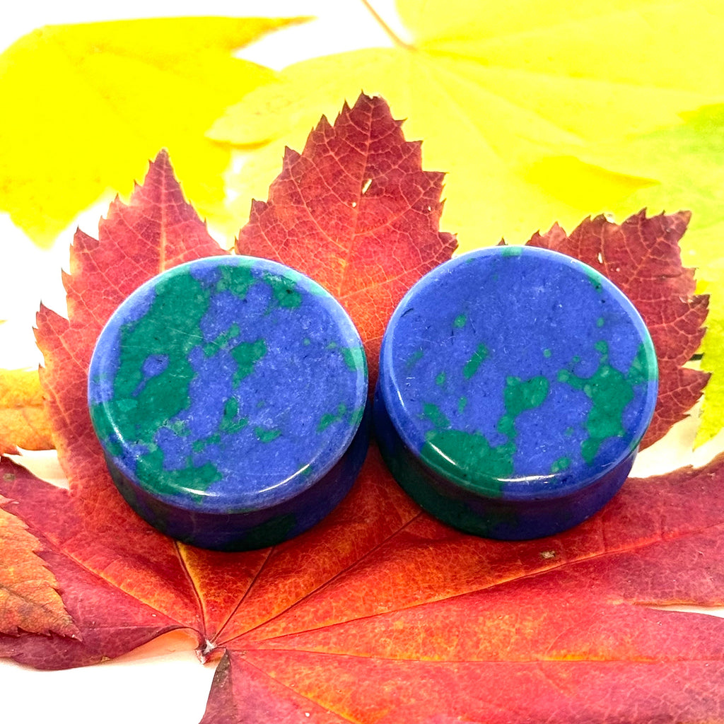 OOAK Azurite Stone Plugs – 1" (25mm)