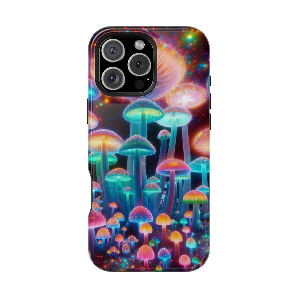 Psychedelic Neon Mushroom Phone Case — Protective Cosmic Art iPhone Cover